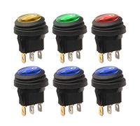 Gebildet 6Piezas 12V-24V/20A Impermeable Interruptor Basculante Redondo LED, 3Pin ON/Off SPST, Snap-In Latching Boton Interruptor para Coche Motocicleta Bote Marina (1×Rojo/Verde/Amarillo, 3×Azul)