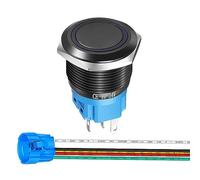 Gebildet Botón Momentáneo de acero Inoxidable de 19mm 12V-24V LED 1NO1NC SPDT ON Off Botón Impermeable con Enchufe de Cable (LED azul y carcasa negra)