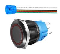 Gebildet Botón Pulsador Momentáneo de Acero Inoxidable de 22mm 110V-220V LED 1NO1NC SPDT Botón Impermeable de Encendido y Apagado con Enchufe de Cable (LED rojo y Carcasa Negra)