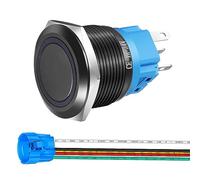 Gebildet Botón Pulsador Momentáneo de acero Inoxidable de 22mm 12V-24V LED 1NO1NC SPDT Botón Impermeable de Encendido y apagado con Enchufe de Cable (LED azul y carcasa negra)