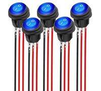 Gebildet Interruptor Basculante Redondo Impermeable de 12-24V,15A,con luz LED Azul,Encendido y Apagado,3 Pines,2 Posiciones, 12voltios,para Vehículos Marinos,Autocaravanas,Camiones(Paquete de 5,Azul)