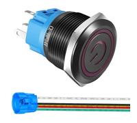 Gebildet Interruptor de Botón con Pestillo de Acero Inoxidable de 22mm 12-24V/5A Símbolo de Alimentación LED 1NO1NC SPDT ON Off Impermeable con Enchufe de Cable (LED Rojo/Carcasa Negra)