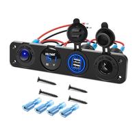 Gebildet Panel Enchufe Cargador Encendido/apagado 4en1, toma de corriente USB doble, Voltímetro LED, enchufe para encendedor cigarrillos y interruptor basculante encendido y apagado con luz LED (azul)