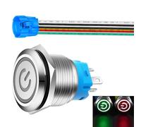 Gebildet Pulsador de Enclavamiento de 22mm con Conector de Cable 3A/110V-230VAC 1NO 1NC SPDT Encendido Apagado Metal Impermeable IP65 Autobloqueo (LED Rojo y Verde)