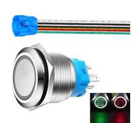 Gebildet Pulsador momentáneo de 22mm con Toma de Cable 3A/110V-230VAC 1NO 1NC SPDT Encendido Apagado Metal Impermeable IP65 Auto Reinicio (LED Rojo y Verde)