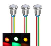 Gebildet Tri-Color(verde, rojo y amarillo)12mm(1/2pulgada)Luz indicadora de ahorro Energía,12mm 3colores Luz LED 12V/24V/20mA Luz de montaje en panel para coche Camión Barco Autopartes(paquete de 3)