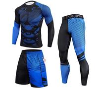GEBIN 3 Piezas Conjunto de Compresion Hombre, Mallas Deportivas para Adelgazar Running Pantalon Corto Deporte Ropa Deportiva Hombre para Running Correr Gym Fitness (ST02,3XL)