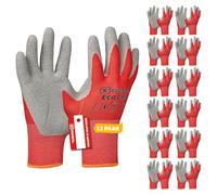 Gebol Eco Grip - 12 pares de guantes de trabajo con revestimiento de látex arrugado y antihumedad, para montaje y taller, guantes de poliéster sin costuras, talla L/9