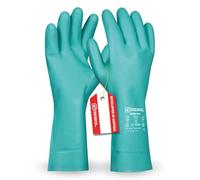 Gebol Guantes de trabajo de nitrilo, resistentes a grasa, ácidos y lejías, talla L (Gr 9), color verde y verde