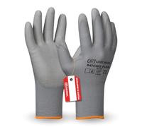 Gebol Micro Flex - 1 par de guantes de trabajo para mujer, guantes de montaje transpirables con revestimiento de poliuretano para un tacto preciso y seguridad de agarre, color gris