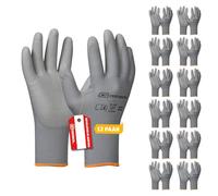 Gebol Micro Flex Gris | Guantes de trabajo para la sensibilidad necesaria | Guantes de protección para hombre | Talla L (Gr 9) | 12 pares Multipack