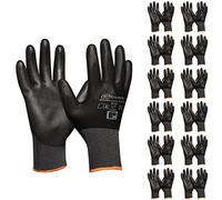 Gebol Micro Flex Touch - Juego de 12 guantes de trabajo con función táctil, guantes de protección ligeros con sensación delicada, para hombre y mujer, talla M (Gr 8), color negro, 12 pares multipack