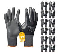 Gebol Midi Flex - 12 pares de guantes de trabajo para hombre, con revestimiento de nitrilo, guantes antideslizantes para trabajos en húmedo y aceite, guantes antideslizantes para taller y jardín
