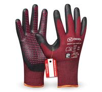 Gebol Multi Flex Touch Lady | Talla M (Gr 8) | Guantes de trabajo con función táctil y puntos | Guantes de nitrilo con una destreza óptima y gran comodidad | para mujer | rojo | 1 par