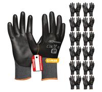 Gebol Nano Flex Touch - 12 pares de guantes de trabajo para hombre compatibles con pantalla táctil con fibra de cobre, guantes de montaje transpirables con revestimiento de poliuretano para un agarre