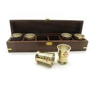 GeBOOTE24 An- & Verkauf 6 vasos de ron marítimo en elegante caja de madera, para chupito, plateados