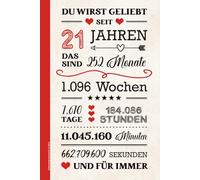 Geburtstag Geschenk 21 Jahre: Schönes Notizbuch A5 liniert ein Geburtstagsgeschenk für Frauen zum 21. Geb die Geschenkidee für einundzwanzig Jährige eine Kleinigkeit zum Jahrestag - Happy Birthday