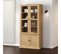 Gecheer Armario con Vitrina Vigo Madera Maciza de Pino 85x35x170 cmEstanteria Habitacion Juvenil Salon Comedor,Libreria Oficina