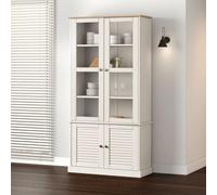 Gecheer Armario con Vitrina Vigo Madera Maciza Pino Blanco 85x35x170 cmEstanteria Habitacion Juvenil Salon Comedor,Libreria Oficina