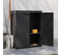 Gecheer Armario Exterior de Resina Bajo para Terraza - Escobero de Almacenaje en Plástico Negro 65x37x85 cm con Estante 63x31 cm