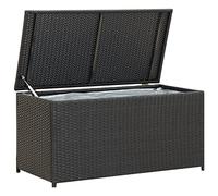 Gecheer - Baúl de Jardín en Polyrattan, Caja con Asiento para Exterior, Baúl para Exterior, 100x50x50 cm Negro