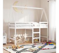 Gecheer Cama Alta Escalera y Techo Madera Maciza Pino Blanca 90x190 cm,Cama Infantil Cama Juvenil Somier Mueble Mobiliario Dormitorio Habitación Infantil Hogar