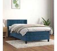 Gecheer Cama Box Spring con colchón Terciopelo Azul Oscuro 80x200 cm,Bloques con Cuadros,Cama Compacta Mueble Dormitorio Habitación Interior,CJ1-3