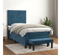 Gecheer Cama Box Spring con colchón Terciopelo Azul Oscuro 90x200 cm,Bloques con Cuadros,Cama Compacta Mueble Dormitorio Habitación Interior,CJ1-5