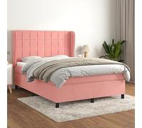 Gecheer Cama Box Spring con colchón Terciopelo Rosa 140x200 cm,Bloques con Cuadros,Cama Compacta Mueble Dormitorio Habitación Interior,CJ1-2