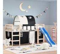 Gecheer Cortinas para Camas Altas con túnel poliéster Blanco y Negro,Cama Infantil Cama Juvenil Somier Mueble Mobiliario Dormitorio Habitación Infantil Hogar
