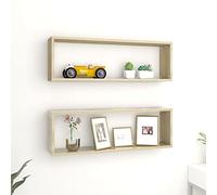 Gecheer Estantería de Pared Estantería Cubo Conjunto 2 uds Estante Retro Colgantes CDs Libreria Decorativo Baldas Flotante Pared Roble 80x15x26,5 cm,Type 1