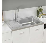 Gecheer Fregadero de Cocina de Acero Inoxidable con Drenaje Lateral, 800x500mm, Adecuado para Montaje Superior Modelo YHSLRZJ-147232ES