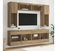 Gecheer Gabinete de TV de Pared Moderno con Iluminación LED RGB - Roble Artisan - Madera de Ingeniería - 197x30x60,5 cm Modelo LYKZJ-3402996ES