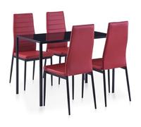 Gecheer Juego de Muebles, Conjunto de Mesa & 4 Sillas de Comedor, Tablero de Mesa Vidrio, Conjunto de Mesa y sillas de Comedor 5 Piezas Rojo Tinto