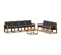 Gecheer Juego de Muebles de Exterior de Madera de Acacia Sólida, Resistente al Clima, Modular y Elegante, con Cojines Cómodos y Apoyabrazos Prácticos, Color Natural y Negro, Ideal para Jardín o Terraz