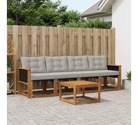 Gecheer Juego de Muebles de Exterior de Madera Maciza de Acacia, Resistente a la Intemperie, Modular y Elegante, Ideal para Jardín y Terraza, Color Natural y Gris Claro, 59x59x37 cm, 22.68 kg