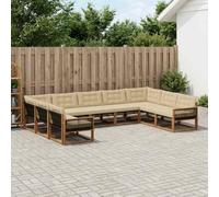 Gecheer Juego de Muebles de Jardín de Madera de Acacia Maciza, Resistente a la Intemperie, Modular y Elegante, Color Natural y Beige, 404 x 247,5 x 73 cm, Duradero y Fácil Mantenimiento