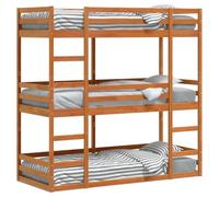 Gecheer Litera Triple de Madera Maciza de Pino marrón Cera 75x190 cm,Mueble Cama Individual Doble Dormitorio Escalera Barandillas Protección Juvenil Niños Infantiles Litera para niños