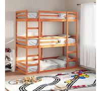 Gecheer Litera Triple de Madera Maciza de Pino marrón Cera 90x200 cm,Mueble Cama Individual Doble Dormitorio Escalera Barandillas Protección Juvenil Niños Infantiles Litera para niños