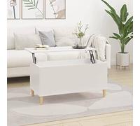 Gecheer Mesa de Centro elevable Salon Mesita Auxiliar Elevable Comedor Mesa Sofa almacenaje Compartimento de Almacenaje Oculto Independiente,Tablero Elevable Madera Blanco Brillo 90x44,5x45 cm