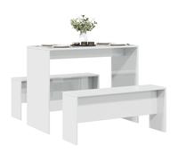 Gecheer Mesa y Bancos de Comedor 3 pzas Madera ingeniería Blanco Brillo,Muebles terraza y Jardin