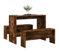 Gecheer Mesa y Bancos de Comedor 3 pzas Madera ingeniería Roble Ahumado,Muebles terraza y Jardin