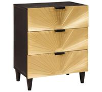 Gecheer Mesita de Noche Moderna, Negro Dorado, Cajón, Estilo Contemporáneo, Madera Maciza, Fácil Mantenimiento, para Habitación Modelo LYKLYD-4017837ES