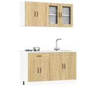 Gecheer Mueble Cocina Kalmar Roble Sonoma 4 pzas Madera contrachapada Aparador Comedor,Mueble Auxiliar,Alacena de Cocina Estantería de Cocina,Muebles de Cocina TY-2
