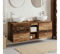 Gecheer Mueble de Baño Moderno Montado en Pared con Lavabo, Armario de Madera con 2 Cajones y Estante, Diseño Minimalista para Ahorrar Espacio, Personalizable con Perforación de Grifo, Uso Interior, 4