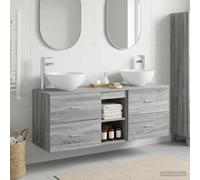 Gecheer Mueble de Baño Moderno Montado en Pared con Lavabo, Gabinete de Almacenamiento con 2 Cajones y Estante, Madera de Ingeniería Sonoma Gris, Diseño Minimalista para Ahorrar Espacio, Perforación P