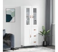 Gecheer Mueble de Salón,Aparador Comedor Vitrina,Armario,Librería Madera 69,5x34x180 cm,Color:Blanco,1 Puerta de Madera 3 cajones
