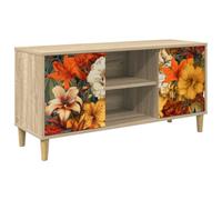 Gecheer Mueble de TV moderno de madera de ingeniería, color Sonoma, con amplio almacenamiento y patas elevadas para mejor circulación. Dimensiones: 102x33x50 cm. Ideal para organizar equipos multimedi