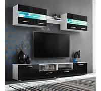 Gecheer Muebles de Salón de TV con Luces LED - 5 Piezas, Modular, Conjunto Completo, Multifuncional, Armario de Almacenaje, Negro Brillante
