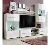 Gecheer Muebles de salón Moderno 5 Piezas con iluminación LED,Mueble salón Modular,Conjunto Completo Mueble TV,Mueble de TV Multifuncional,Modulos de Comedor,Armario de Almacenaje,Blanco